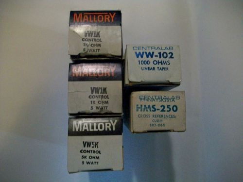 Vintage Lot of 4 Mallory &amp; Centralab Controls POTENTIOMETERS NOS
