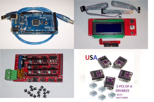 MEGA2560,RAMPS1.4 3D PRINTER BOARD &amp; 5PCS-DRV8825 &amp; LCD2004 SMART DISPLAY USA!