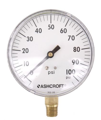 Ashcroft 3-1/2&#034; 0-100psi 1/4&#034;npt brass socket lower mount pressure gauge 3.5&#034; for sale