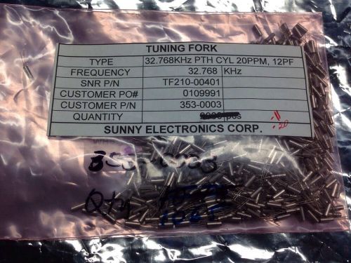Sunny elec tuning fork 32.768khz pth cyl 20 ppm, tf210-00401, lot of 1065, f#48 for sale