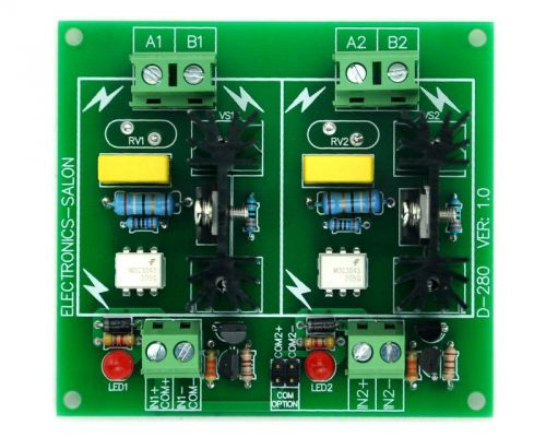 Two Channel 6A SSR Module Board, in 4~32VDC, out 100~240VAC, Solid State Relay.