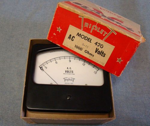 Vintage Triplett Model 420 Voltmeter 0-15 Volts 1000 Ohms rectifier type meter