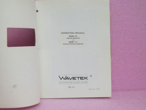 Wavetek Manual  110 Function Gen. &amp; 111 Voltage Contr. Gen. Instr. Man. w/Schem.