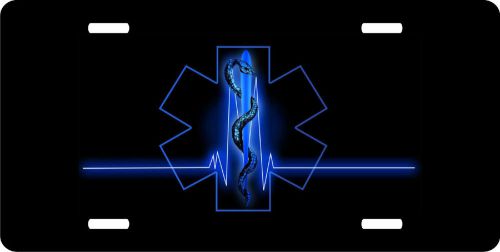 License Plate EMT Star of Life Heartbeat Neon Blue Auto Sign Tag Emergency  ems7