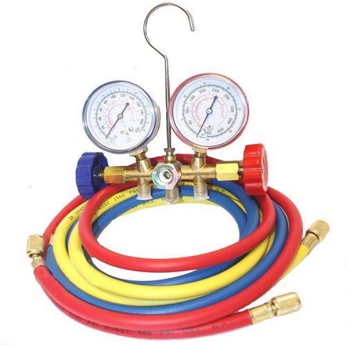 Nou hvac r12 r22 r502 a/c diagnostic manifold gauge w/3 color  charging hoses for sale