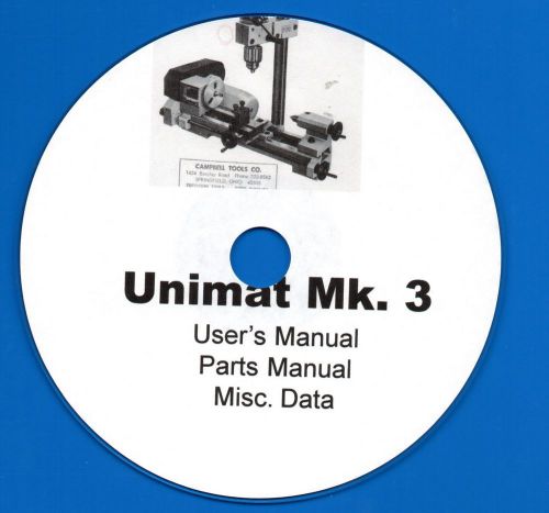 Unimat Mk. 3 Lathe Mill Combination, user manual CD-ROM