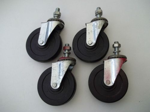 Rubber swivel stem casters 4&#034; wheels w/ threaded stem &amp; mounting bolts set of 4 for sale