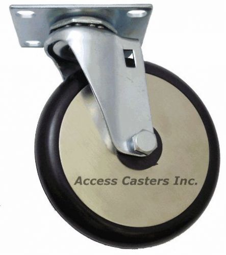 5J25CBS 5&#034; Swivel Plate Caster, Cushion Black Rubber Wheel, 125 lbs Capacity