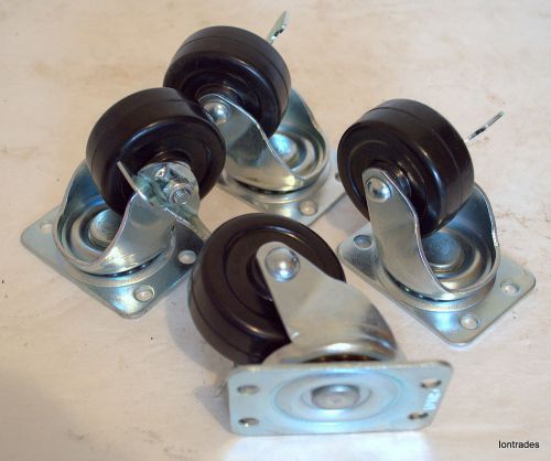 4pk Caster Wheels with Locks 2&#034; Caster Classics Swivel Rubber Plate Replacement