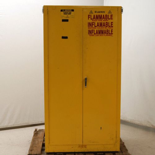 Justrite 25602 flammable liquid fire safety storage 60 gallon cabinet yellow for sale