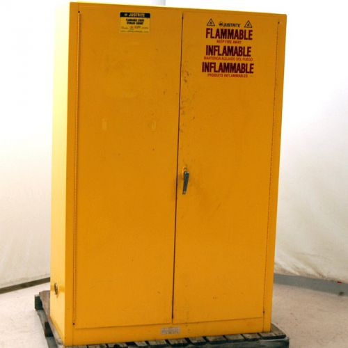 Justrite 25450 flammable liquid fire storage 45 gallon cabinet yellow 2 door for sale