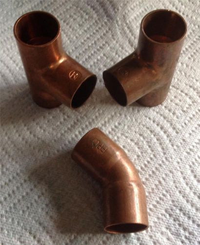 Lot 3/4&#034; copper pressure fittings ~ 2 - 3/4&#034; x 3/4&#034; x 3/4&#034; tees ~ 1 - 3/4&#034; elbow for sale