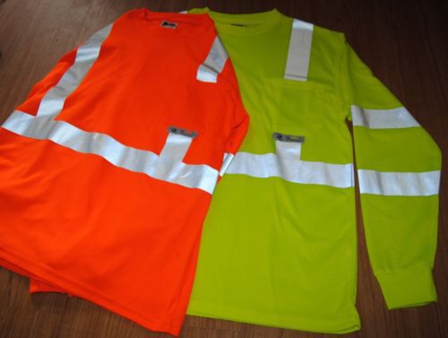 2 radians large, hi-visibility long sleeve safety shirts max-dry green  &amp; orange for sale