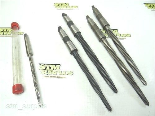 NICE LOT OF 5 HSS MORSE TAPER SHANK BRIDGE REAMERS 1/4&#034; TO 9/16&#034; WITH 1MT &amp; 2MT