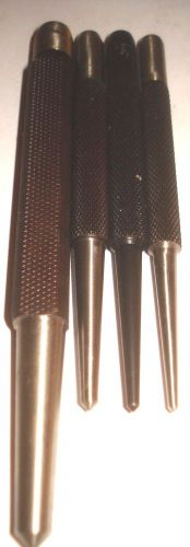 4 STARRETT CENTER PUNCHES WITH KNURLED HANDLES USA MADE 1 SQUARE, 3 ROUND SHANK