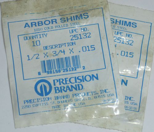 LOT (18) PRECISION BRAND 25132 Arbor Shims Shim 1/2&#034; X 3/4&#034; X .015 Cold Rolled