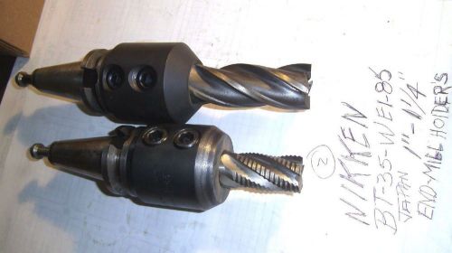 (2) NIKKEN BT-35 WE 1-85 ENDMILL HOLDERS 1&#034; &amp; 1-1/4&#034;/ With ENDMILLS