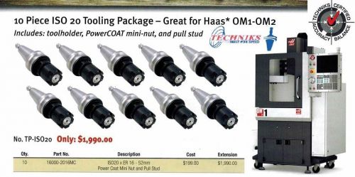 Techniks ISO20 Tooling Package 10 pcs ER16 + Pull Studs TP-ISO20 Haas OM1 -  OM2