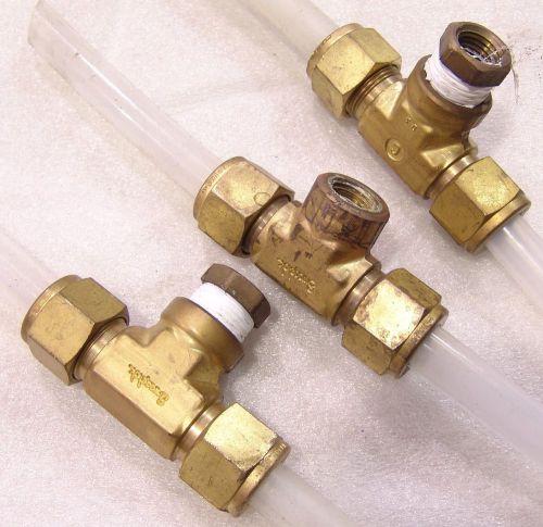 (3) swagelok tube fittings 1/2&#034; x 3/8&#034; tee brass used for sale