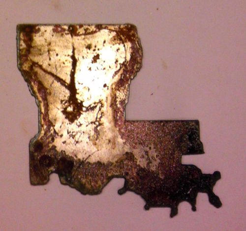 6 Inch LOUISIANA State Shape Rough Rusty Metal Vintage Stencil Ornament Magnet