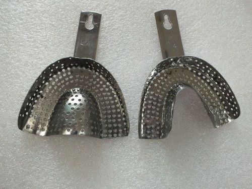 DENTAL IMPRESSION JAW TRAYS STEEL PERFORATED PAIR LARGE ANATOMICAL