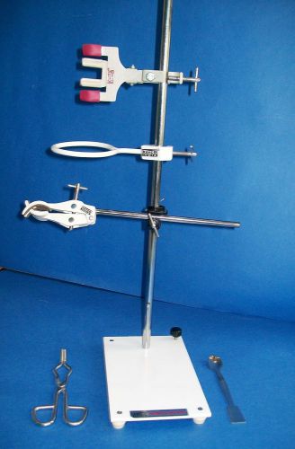 Mild steel lab stand 8&#034;x 5&#034;x 24&#034; multi-use w/clamps retort holder spatula kit, for sale