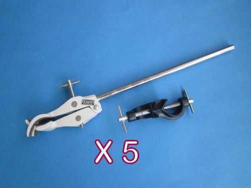 Four prong cross pattern clamp with boss head lot of 5 -flask handling lab aids for sale