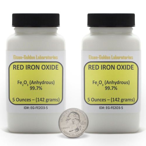 Red Iron Oxide [Fe2O3] 99.7% ACS Grade Powder 10 Oz in TWO Easy-Pour Bottles USA