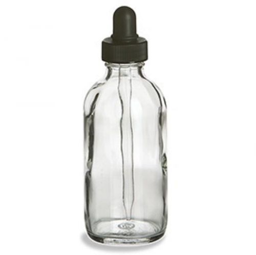 12pcs- 4 oz Boston Round Glass Bottle Clear(120ml) - w/Glass Dropper
