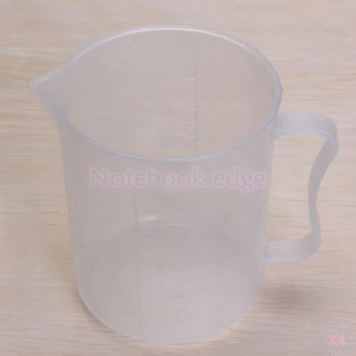 4x 500ml transparent plastic laboratory measuring graduated beaker cup w/handle for sale
