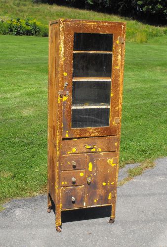 Old antique vtg medicine hospital veterinary cabinet vtg metal original display for sale