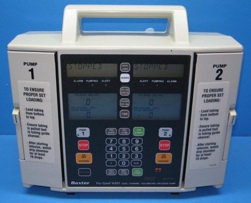Baxter flo-gard 6301 infusion pump + new battery &amp; 60 day warranty 2 channel  iv for sale
