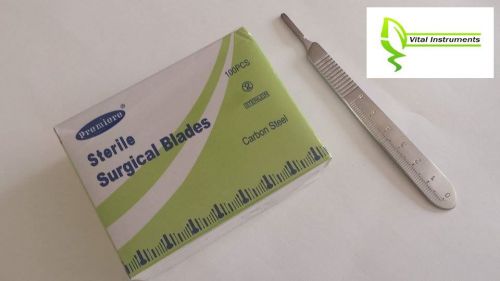 100 Surgical Scalpel Blades #10 Sterile Carbon Steel + 1 Scalpel handle # 3 NEW!