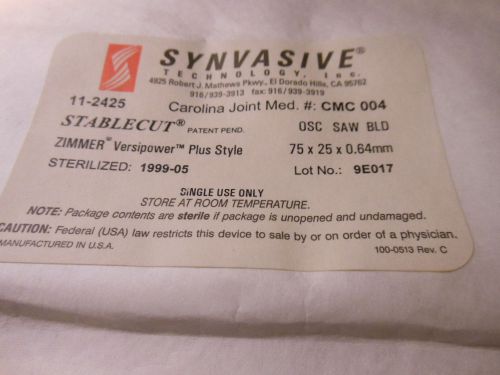 Five zimmer 11-2425 synvasive stable cut osc saw blade (75 x 25 x 0.64mm) for sale