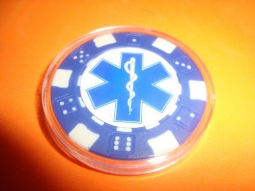 EMS LOGO Image Poker Chip Golf Ball Marker Card Guard in Protective Case * Blue
