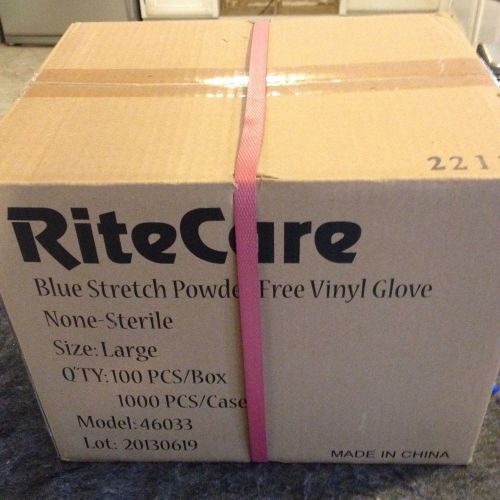 1000 Count Gloves RiteCare Vinyl Exam Glove Powder Free Size Large Free Shipping