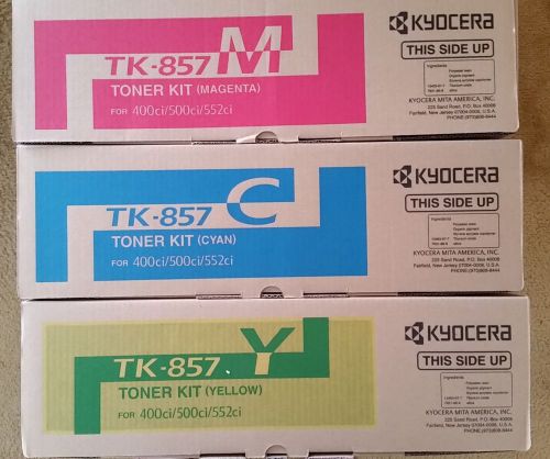 Lot of 3  Genuine Kyocera Toner Cartridges TK857C,Y, M   TASKalpha 400/500ci