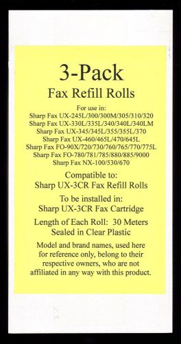 3-pack of UX-3CR Fax Refill Rolls for Sharp UX-345 UX-345L UX-355 UX-355L UX-370