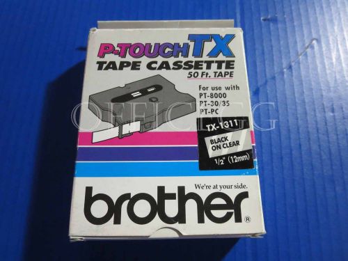 Brother tx-1311 1/2&#034; (12mm)  black on clear tape for sale