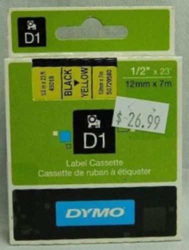 New/Sealed Dymo D1 Black On Yellow 45018 Label Tape 1/2&#034; W X 23&#039; L (12mm X 7m)
