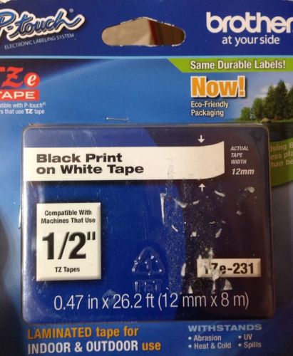 Brother Black Print on White Tape TZe-231 1/2&#034;  P-Touch  Labeling System