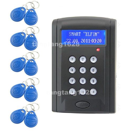 RFID EM Reader Access Controller Keypad Time Clock Black Free 10 Keyfobs RS485