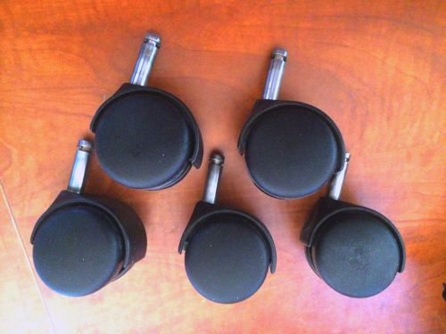 Lot set of 5x black plastic office chair replacement caster wheel swivel rolling for sale