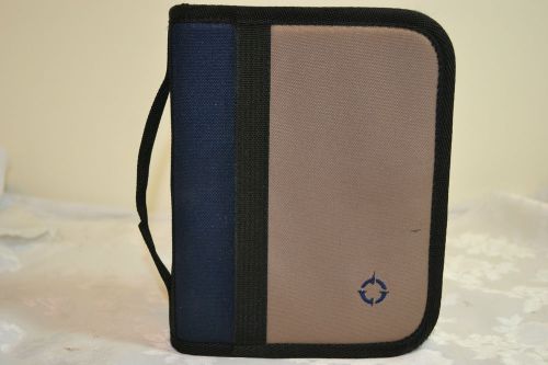 hEAVY CANVAS BLUE &amp; BROWN FRANKLIN COVEY COMPACT PLANNER BINDER W-ZIPPER AROUND