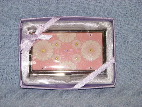 Business Occupation Phone Card Holder Ladies Floral Pattern Metal Gift Box NIB