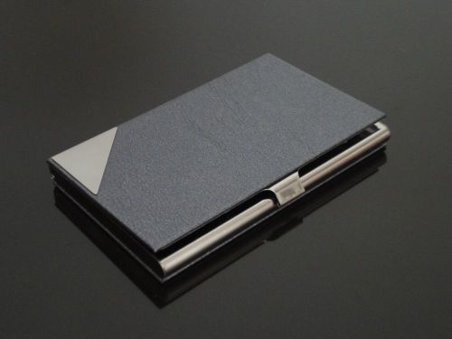 Grey leather stainless steel metal credit business card case holder for sale