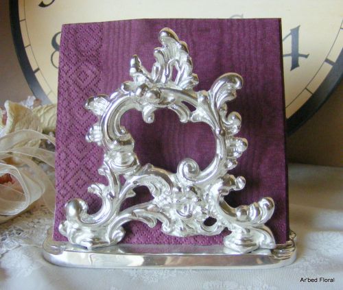 Victorian Fleur Silver Nickel Letter Napkin Holder Desk