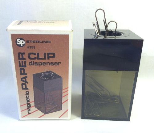 Vtg sterling magnetic paper clip dispenser 1987 black desk office for sale