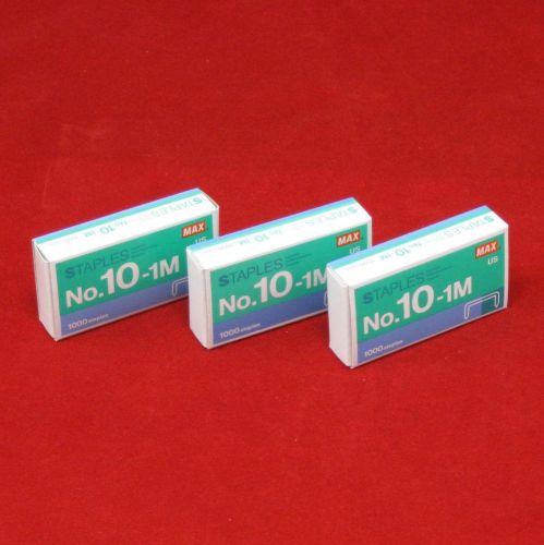 3 - 1000 count boxes of max no 10-1m staples for hd-10fl mini stapler for sale