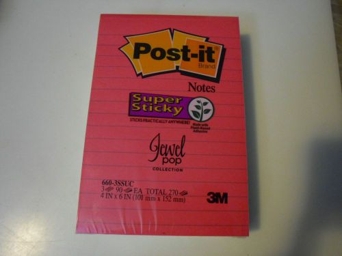 Post-it super sticky 4&#034; x 6&#034; line-ruled jewel pop notes, 3 pads/pack 660-3ssuc for sale
